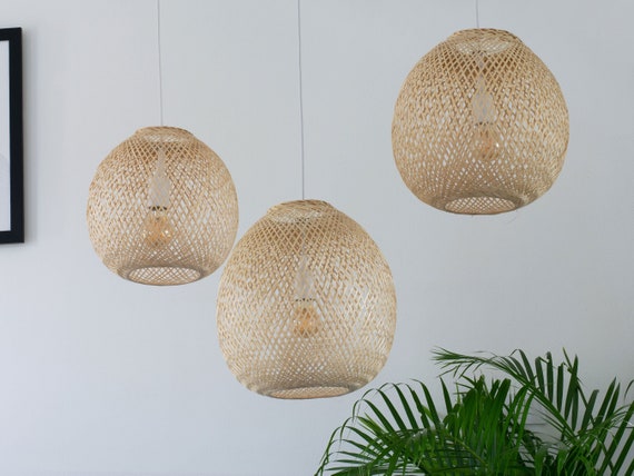 Round Bamboo Pendant Light Lampshade Basket Ball Sphere Hanging Repurposed Fishing  Trap Basket Natural Woven Rustic Asian Hardwired or Plug -  Canada
