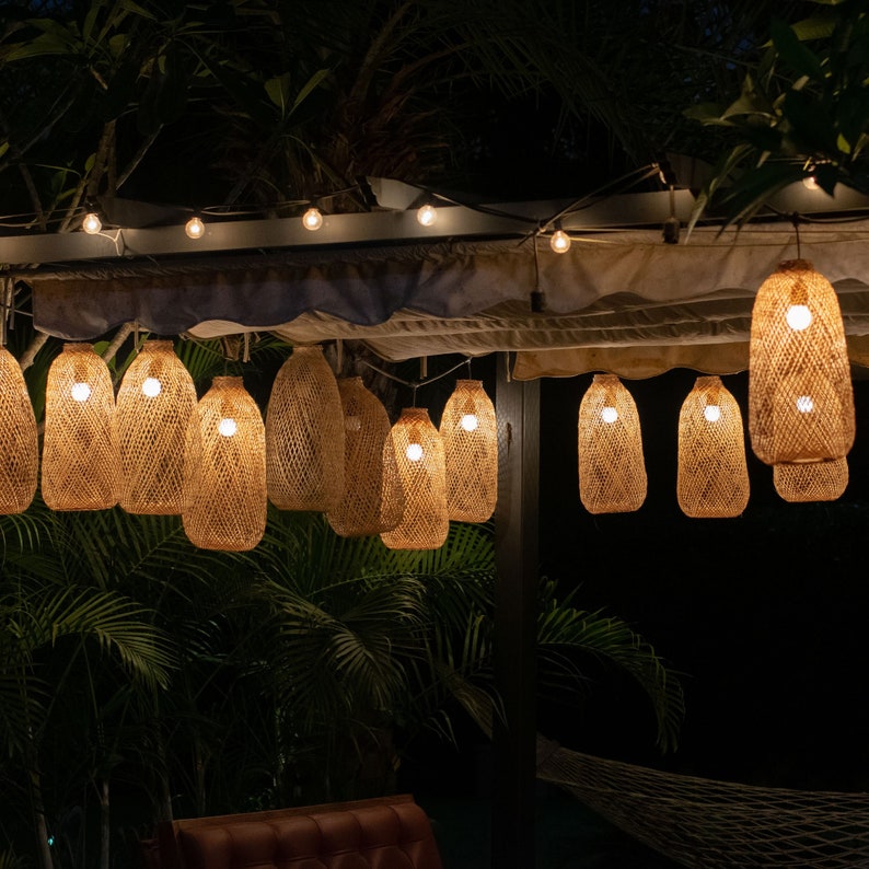 Outdoor Lighting Set Bamboo Pendant String Lights Weatherproof Waterproof Garden Tree Patio Cafe Restaurant Fishing Trap Plug Basket Lamp image 1