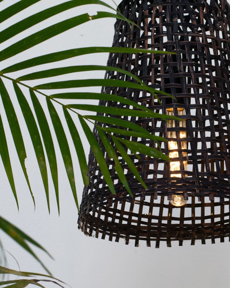Repurposed Fishing Trap Basket Black Bamboo Pendant Light Etsy