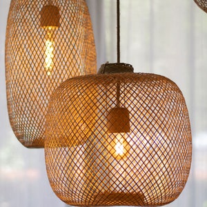 Bamboo Pendant Light Handmade Wooden Pendant Lamp Hanging Repurposed Fishing Trap Basket, Hanging Natural Woven E27 Boho Rustic Lamp World zdjęcie 6