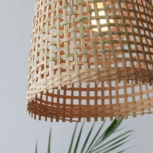 Repurposed Fishing Trap Basket Bamboo Pendant Light Handmade Cone Shaped Wooden Pendant Lamp, Hanging Natural Woven Rustic Asian Lampshade image 8