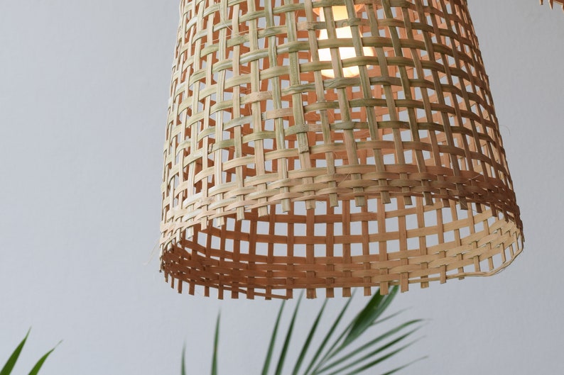 Repurposed Fishing Trap Basket Bamboo Pendant Light Handmade Cone Shaped Wooden Pendant Lamp, Hanging Natural Woven Rustic Asian Lampshade image 8