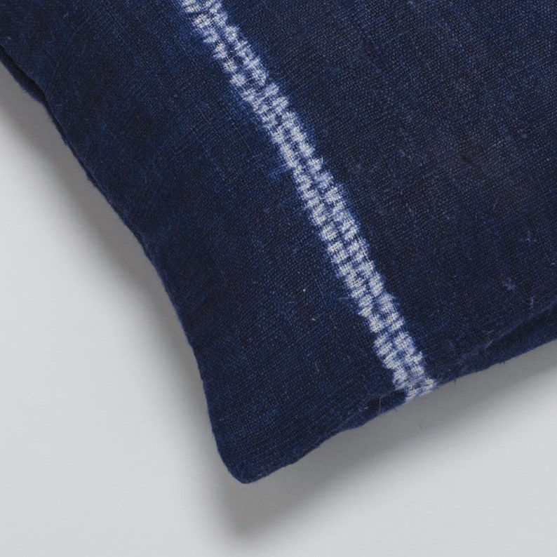 Batik Throw Pillow Cover Indigo Cushion Cover 18x18 Hmong Cushion Hill Tribe Cushion Rare Hill Tribe Hemp Cushion Blue White Striped
