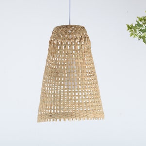 Repurposed Fishing Trap Basket Bamboo Pendant Light Handmade Cone Shaped Wooden Pendant Lamp, Hanging Natural Woven Rustic Asian Lampshade image 4