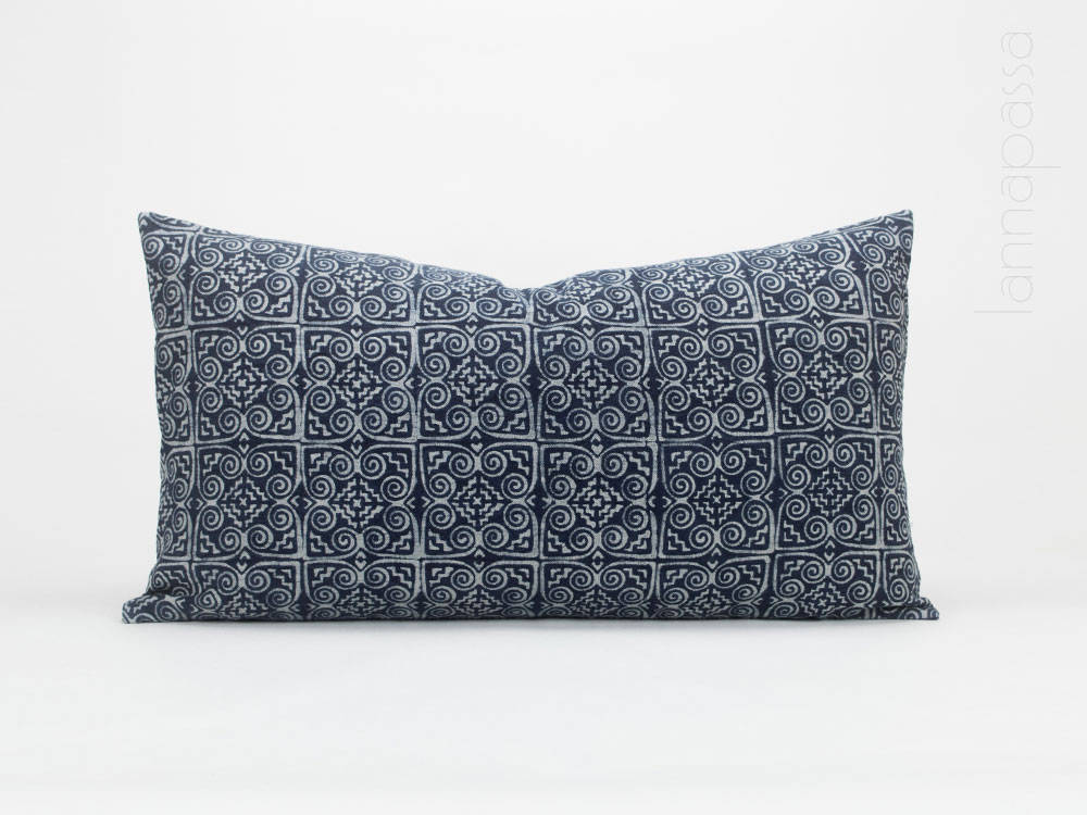 Hill Tribe Indigo Batik Pillow Cover / Lumbar Cushion Cover Etsy