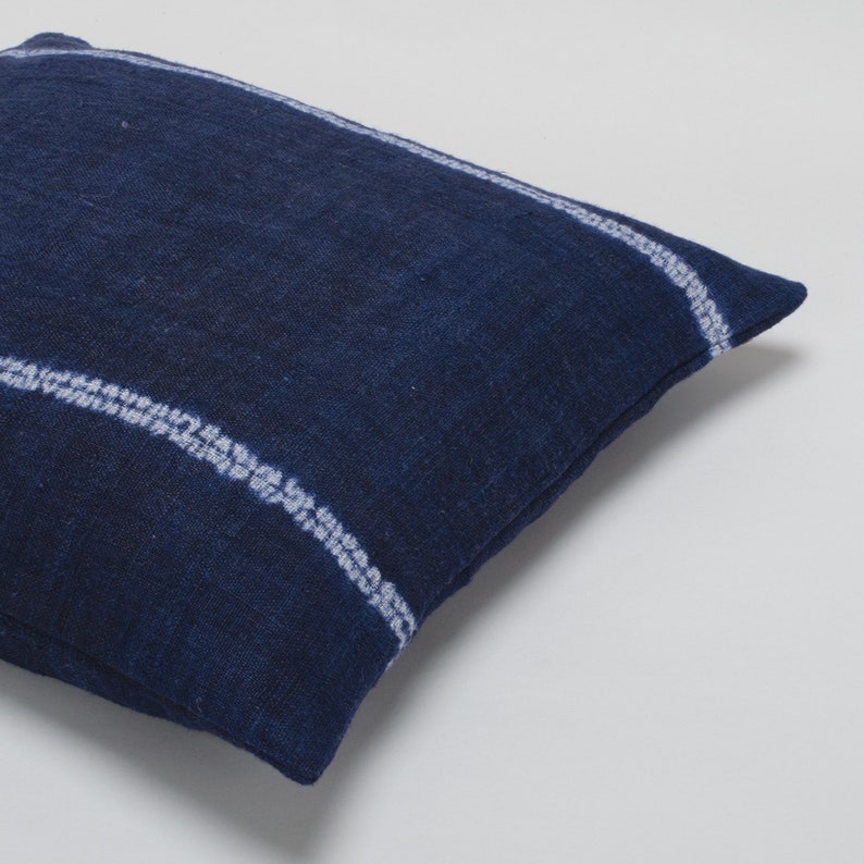 Batik Throw Pillow Cover Indigo Cushion Cover 18x18 Hmong Cushion Hill Tribe Cushion Rare Hill Tribe Hemp Cushion Blue White Striped