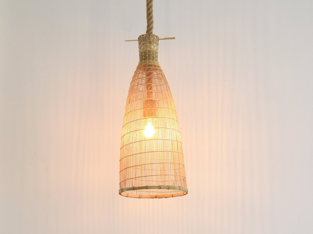 Thick Rope Natural Bamboo Light: Handmade Bamboo Pendant Lamp - Woven ...