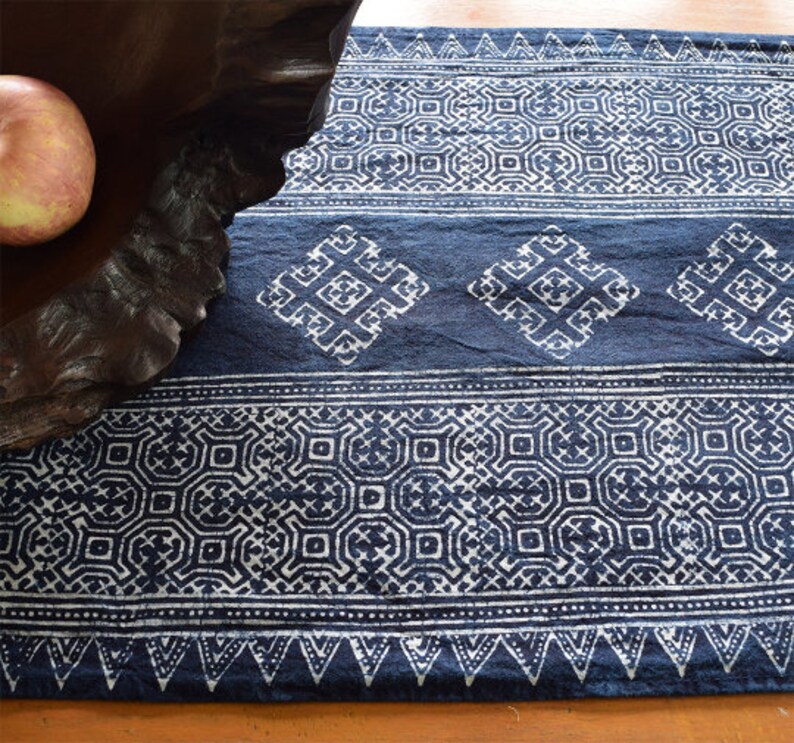 Handwoven Hmong Indigo Batik Table Runner Handwoven Hill Tribe Cotton TableRunner, Traditionally Indigo Plant Dyed Rustic, Ethnic Home image 3