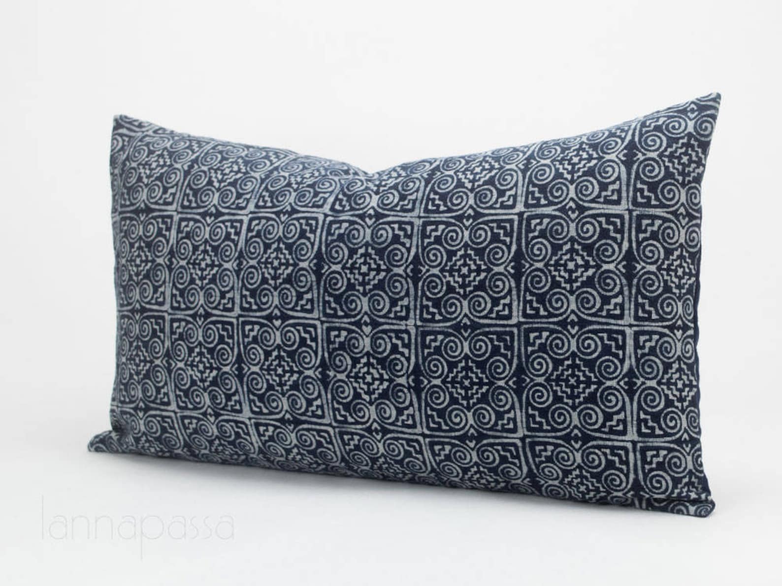 Hill Tribe Indigo Batik Pillow Cover / Lumbar Cushion Cover Etsy