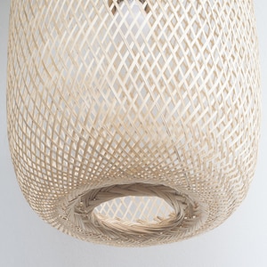 Bamboo Pendant Light Handmade Wooden Lamp Hanging Repurposed Fishing Trap Basket Swag or Canopy Restaurant Lampshade Natural Woven Rustic image 5