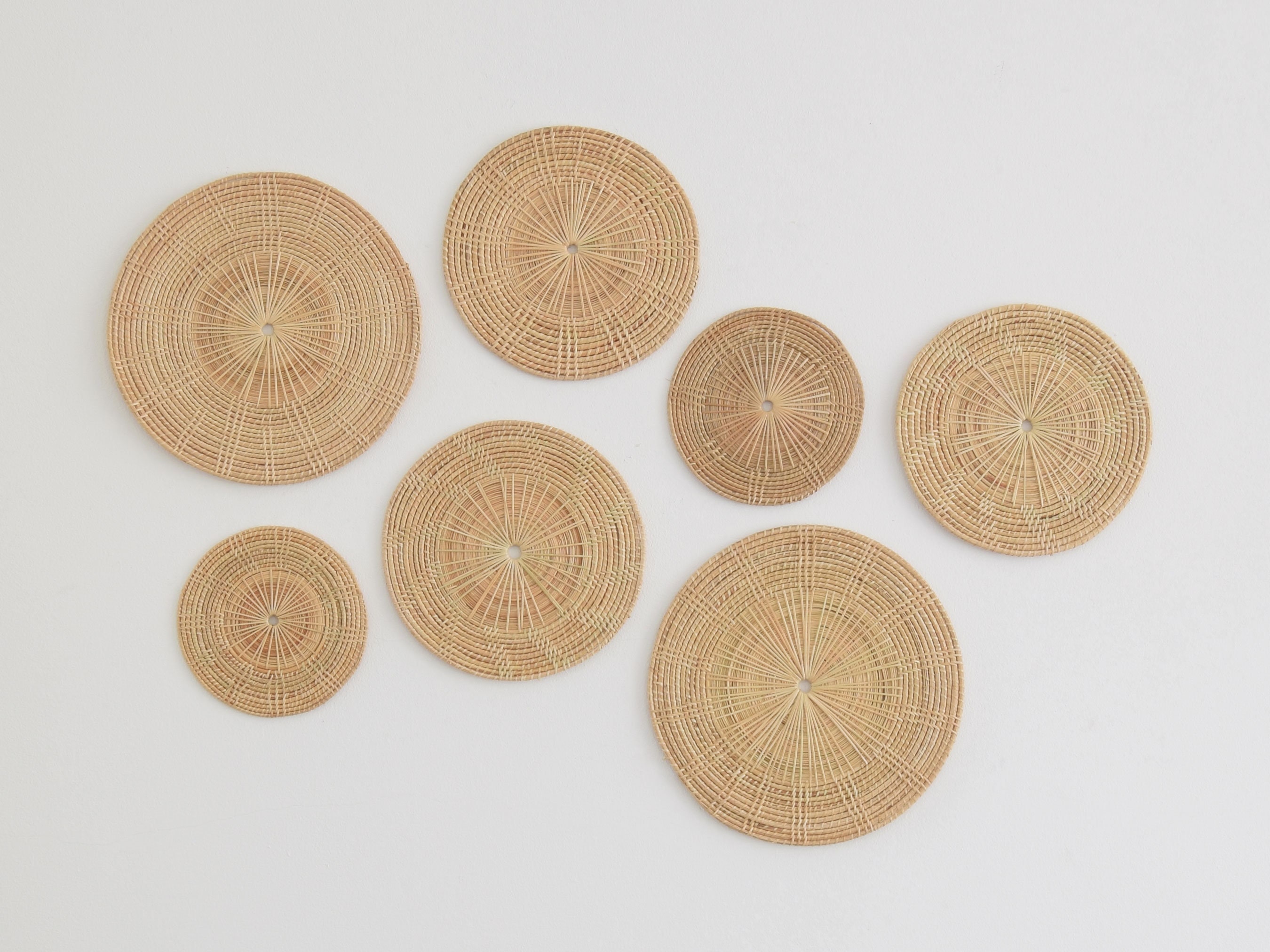 ROUND Set of 7 Woven Rattan Wall Decor Art Set Round Etsy