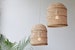 Bamboo Pendant Lights - Handmade Wooden Lampshade Hanging Repurposed Fishing Trap Basket, Hanging Natural Woven Boho Rustic Lamp Set Rope 