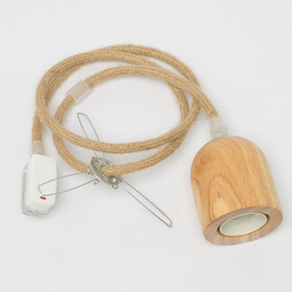 Cable Set For Pendant Light  - Natural Wood & Rope - White - Black - Hardwired Ceiling Style Fixtures OR Plug Socket Lamp Style Switch