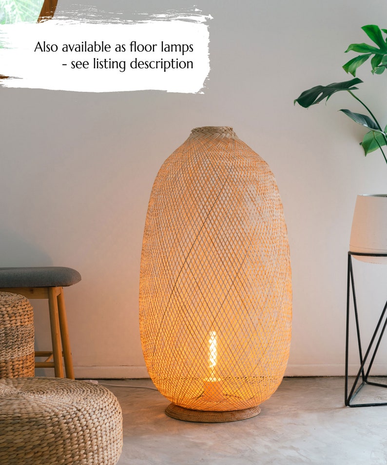 Handwoven Bamboo Rattan Pendant Light, Wicker Shade, Flexible Natural Wood Basket, Rustic Farmhouse Lighting, Canopy Kit or Plug In Swag Kit image 10