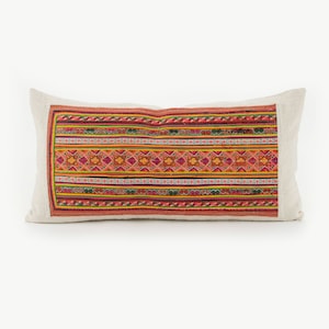 Coussin lombaire en textile Hill Tribe : écusson coloré en tissu tribal tissé à la main orange #IDPA