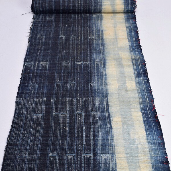 Handspun Vintage Hmong Hemp Fabric -  Ethical, Fair Trade, Organic, Handspun Batik Indigo Plant Dyed by Northern Thai Hmong Hill Tribe