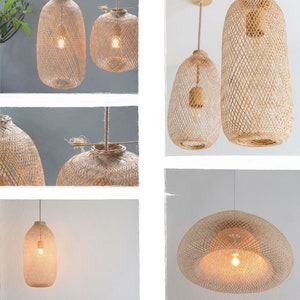 Handwoven Bamboo Rattan Pendant Light, Wicker Shade, Flexible Natural Wood Basket, Rustic Farmhouse Lighting, Canopy Kit or Plug In Swag Kit image 2