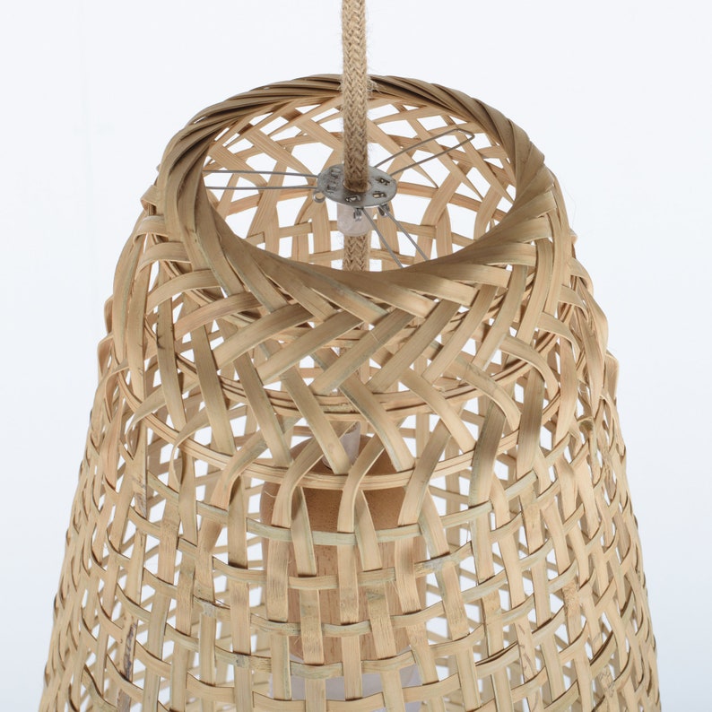 Repurposed Fishing Trap Basket Bamboo Pendant Light Handmade Cone Shaped Wooden Pendant Lamp, Hanging Natural Woven Rustic Asian Lampshade image 7
