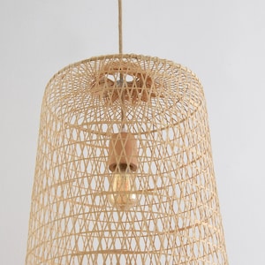 Large Fishing Trap Bamboo Light Handmade Woven Pendant Lamp / Hanging Repurposed Asian Natural Basket Wood Rope White Restaurant Rustic image 3