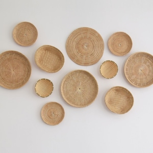JAI - Set of 11 - Woven Rattan Round Plate Style Wicker Seagrass Winnowing Boho Natural Wall Art Decor Basket Plate w/ Hanging Attachment