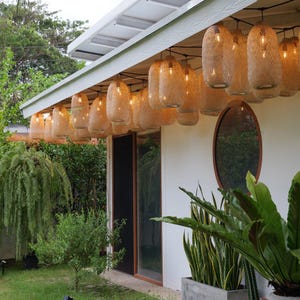 Outdoor Lighting Set - Bamboo Pendant String Lights Weatherproof Waterproof Garden Tree Patio Cafe Restaurant Fishing Trap Plug Basket Lamp