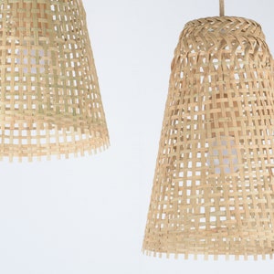 Repurposed Fishing Trap Basket Bamboo Pendant Light Handmade Cone Shaped Wooden Pendant Lamp, Hanging Natural Woven Rustic Asian Lampshade image 2