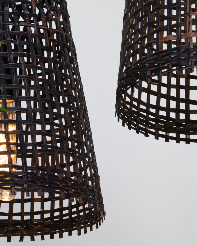 Repurposed Fishing Trap Basket Black Bamboo Pendant Light Etsy
