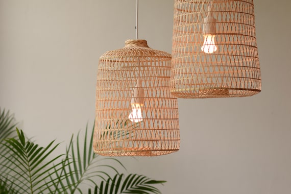 Thick Rope Natural Bamboo Light Handmade Bamboo Pendant Lamp