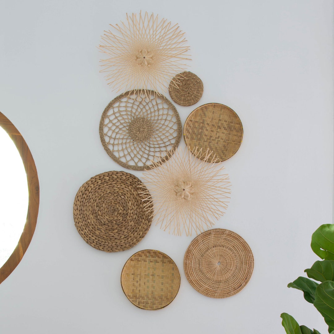 Set of 8 Hand Woven Bamboo Rattan Wicker Wall Art Wall Decor Etsy