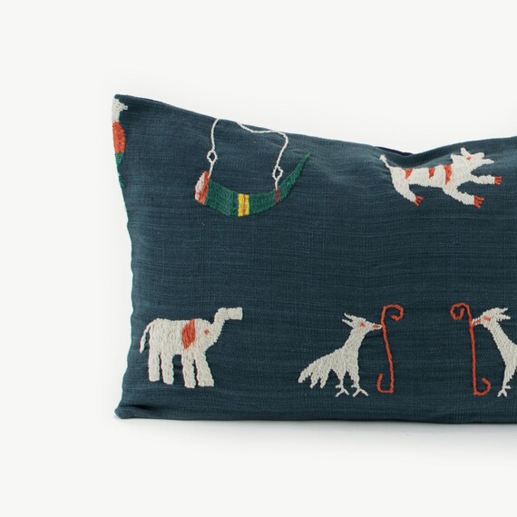 Rare Tai Lu Hill Tribe Hand Stitched Cotton Pillow Cushion 13x24