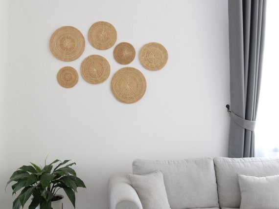 ROUND Set of 7 Woven Rattan Wall Decor Art Set Round Plate Style Wicker Seagrass Winnowing Hanging Brown Oatmeal Tan Natural Etsy Canada