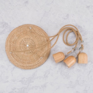 Rattan Triple Pendant Light Canopy – Rope & Wood, White, Black, Hardwired