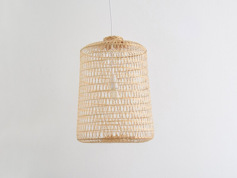 Large Fishing Trap Bamboo Light Handmade Woven Pendant Lamp / Hanging Repurposed Asian Natural Basket Wood Rope White Restaurant Rustic image 5