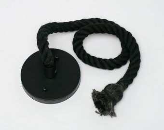 Dickes Seil-Kabel-Set für Pendelleuchte - Schwarz - Natürliches Holzseil - Festverdrahtete Deckenleuchte