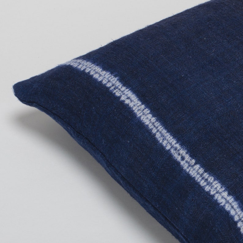 Batik Throw Pillow Cover Indigo Cushion Cover 18x18 Hmong Cushion Hill Tribe Cushion Rare Hill Tribe Hemp Cushion Blue White Striped