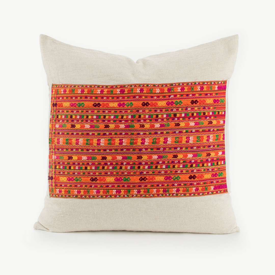 Hill Tribe Textile Pillow Cushion Handwoven Tribal Fabric Colorful