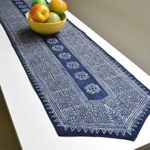 Handwoven Hmong Indigo Batik Table Runner Handwoven Hill Tribe Cotton TableRunner, Traditionally Indigo Plant Dyed Rustic, Ethnic Home image 1