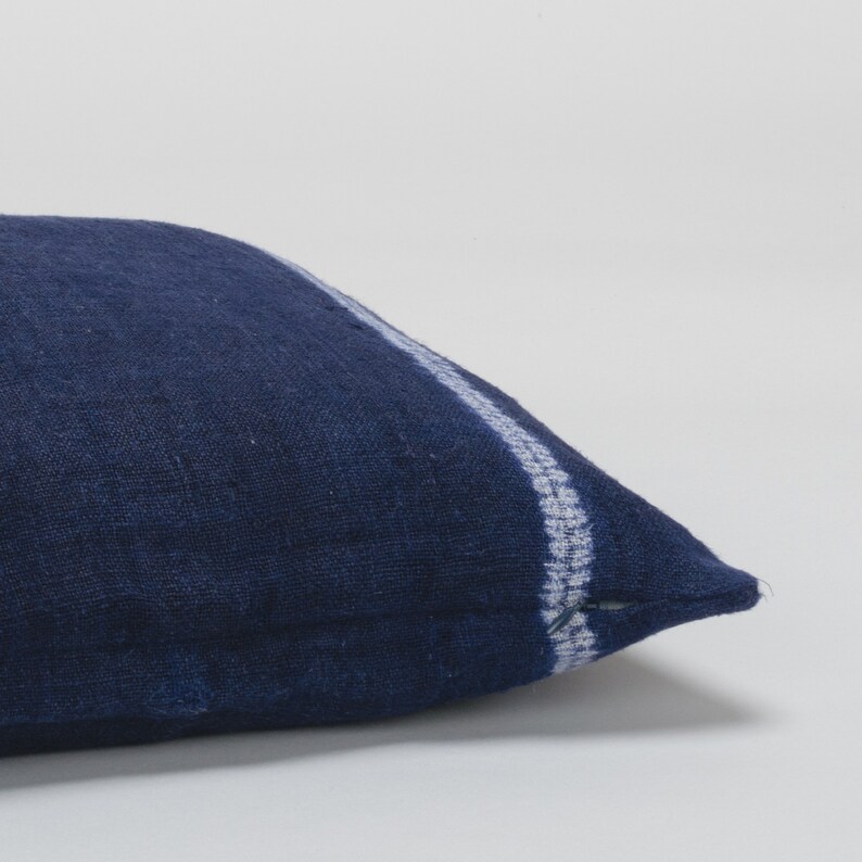 Batik Throw Pillow Cover Indigo Cushion Cover 18x18 Hmong Cushion Hill Tribe Cushion Rare Hill Tribe Hemp Cushion Blue White Striped