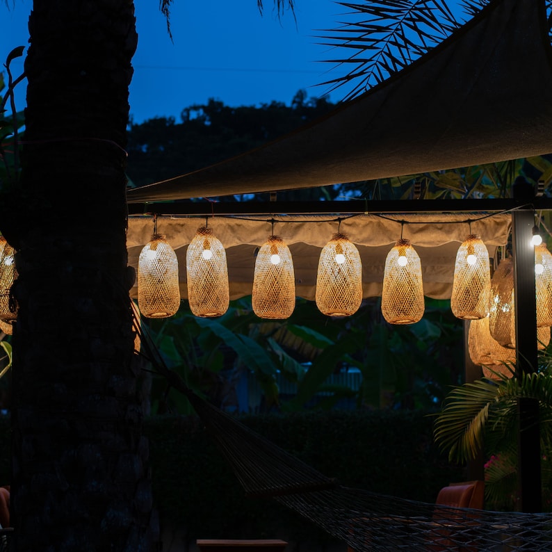 Outdoor Lighting Set Bamboo Pendant String Lights Weatherproof Waterproof Garden Tree Patio Cafe Restaurant Fishing Trap Plug Basket Lamp image 3