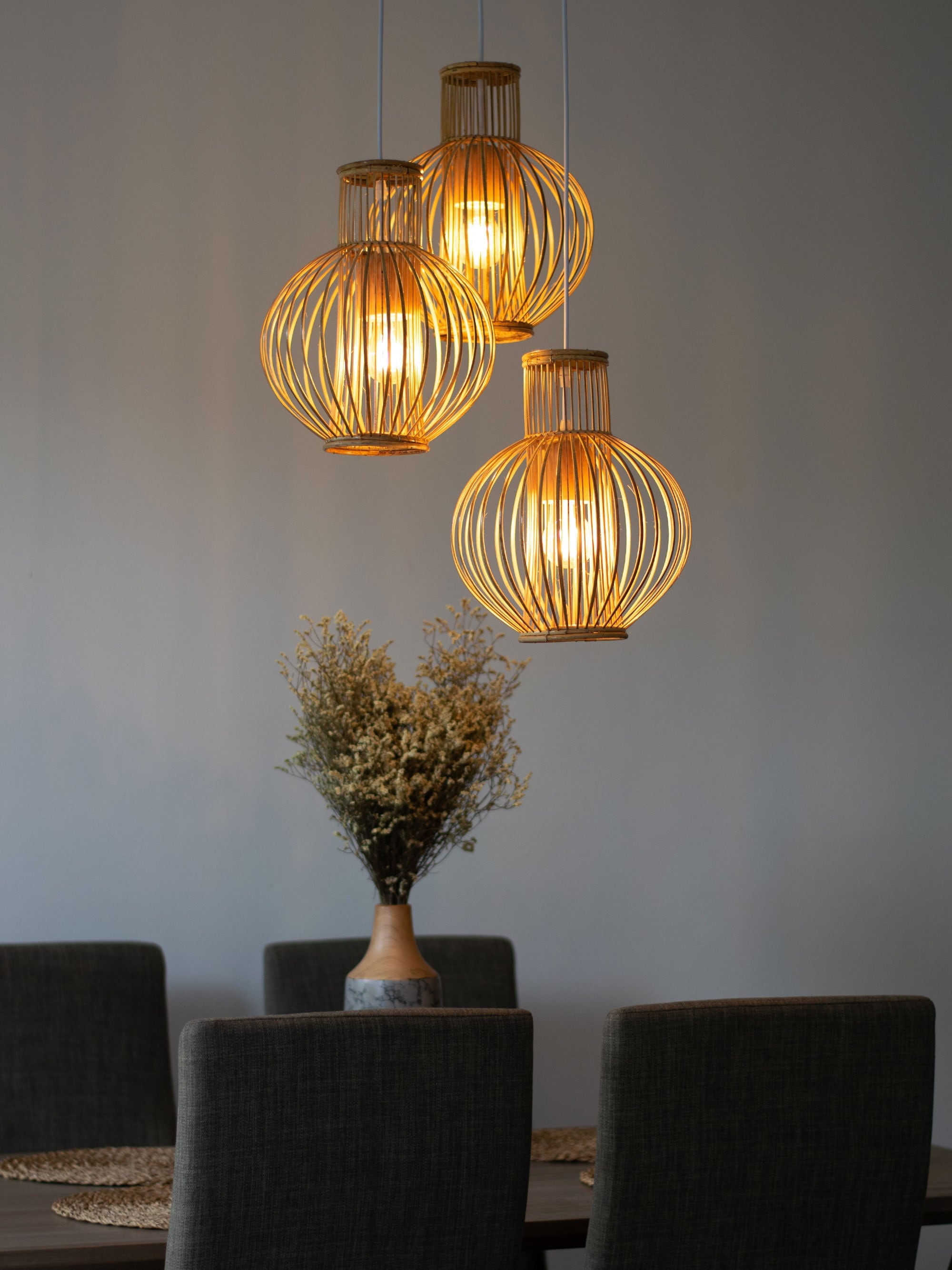 Bamboo Rattan Pendant Light Handmade Wood Basket Lamp Natural Vase