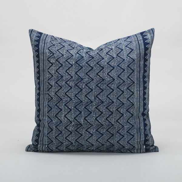 Hmong Indigo Pillow - Batik Throw Pillow Cushion Cover 20x20" Ethnic Indigo Pillow, Tribal Pillow, Hill Tribe Cotton Blue White