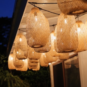 Outdoor Lighting Set - Bamboo Pendant String Lights Weatherproof Waterproof Garden Tree Patio Cafe Restaurant Fishing Trap Plug Basket Lamp