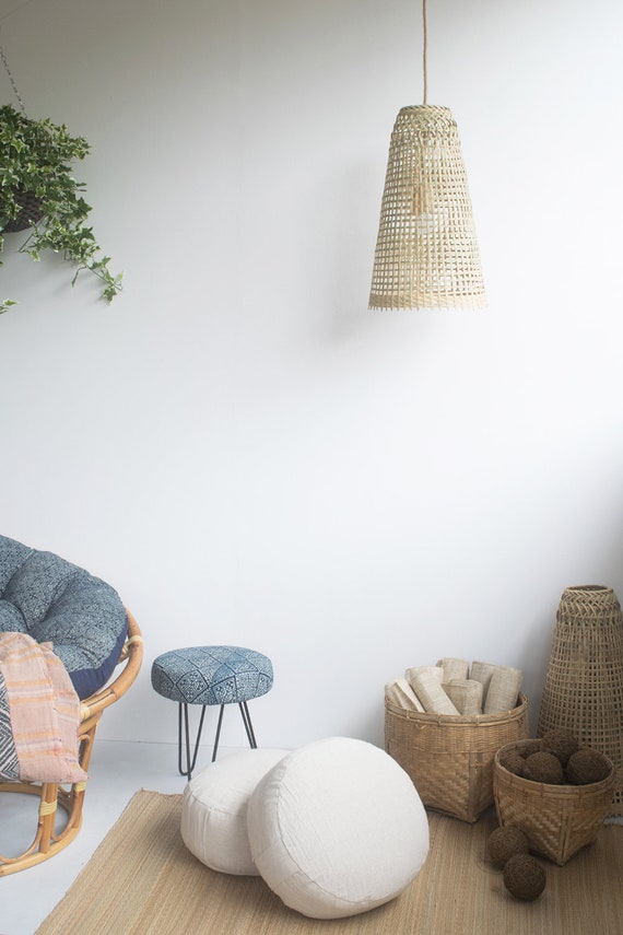 Repurposed Fishing Trap Basket Bamboo Pendant Light Handmade Cone