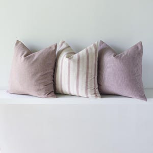 3 x Cushion Set, Pastel Red Striped Pillow Case, Oatmeal, Beige, Red Accent Throw Cushion Covers, Cotton Linen, Kapok Insert, Farmhouse