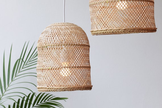 Bamboo Pendant Lights Handmade Wooden Lampshade Hanging Repurposed