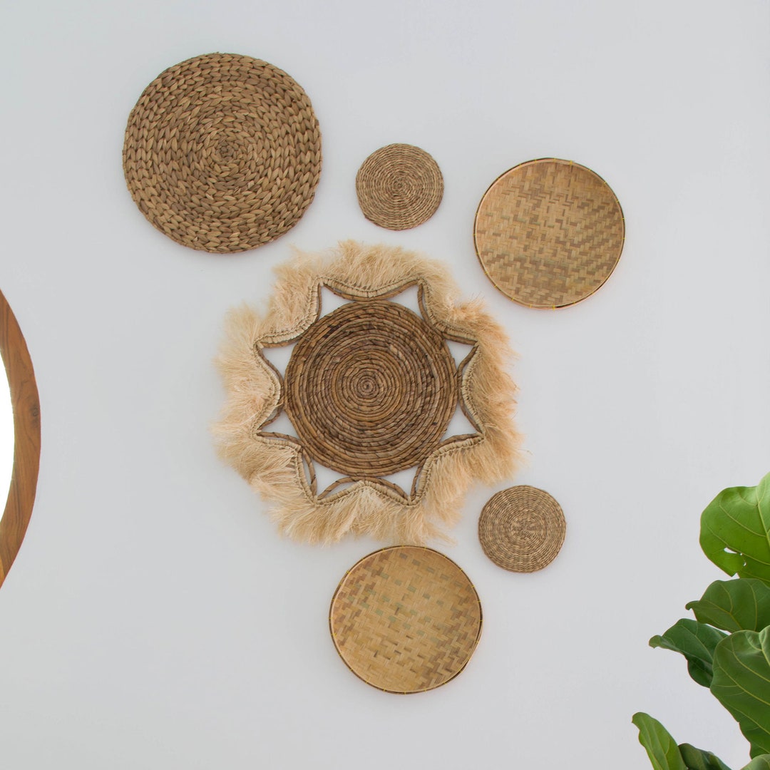 Set of 6 Hand Woven Bamboo Rattan Wicker Wall Art Wall Decor Etsy