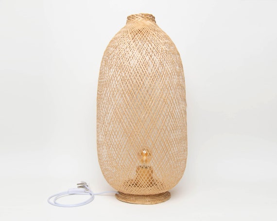 Freestanding Bamboo Floor Lamp Handmade Wooden Light Thai Fishing