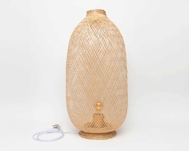 Freestanding Bamboo Floor Lamp Handmade Wooden Light Thai Fishing Trap Basket Natural Woven Boho Rustic Our Hanging Pendant Reimagined zdjęcie 2