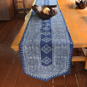 Handwoven Hmong Indigo Batik Table Runner Handwoven Hill Tribe Cotton TableRunner, Traditionally Indigo Plant Dyed Rustic, Ethnic Home image 2