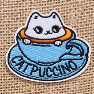 Lylas iron on patches ~ kitty cat cappuccino coffee ~ postage included